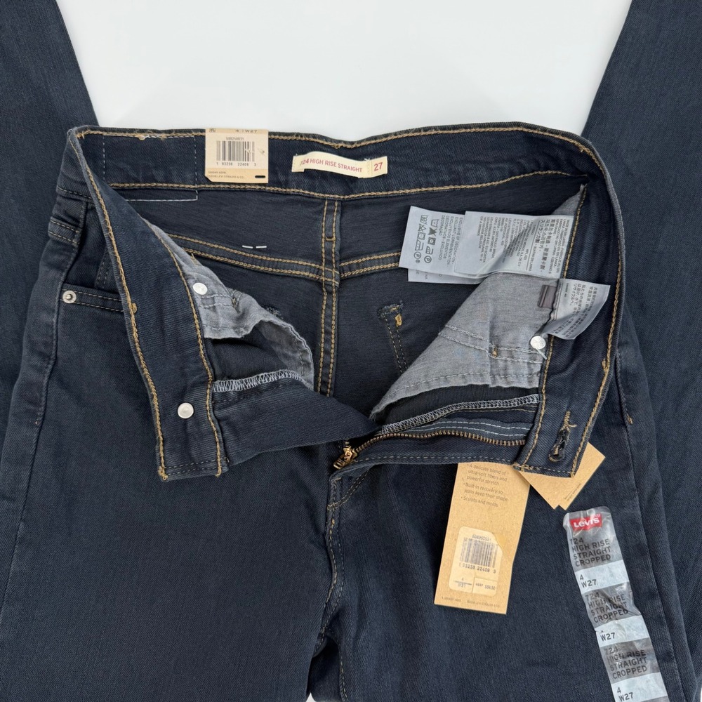 Levi's 724 High-Rise Straight Cropped Jeans Womens 4 W27 Black NWT Frayed Hem - Picture 5 of 12